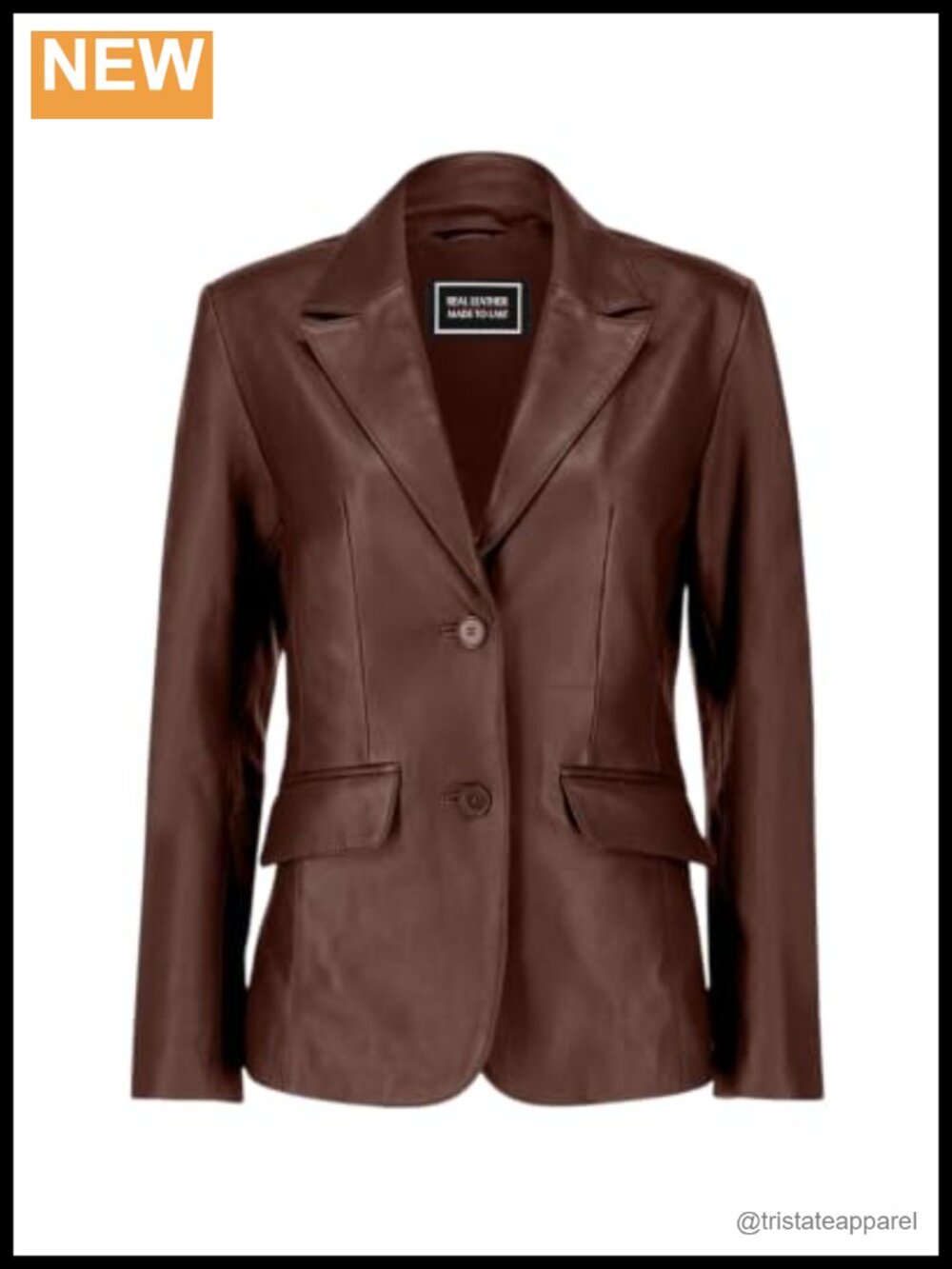Women's Real Lambskin Leather Blazer | Classic Notched Lapel 2-Button Coat